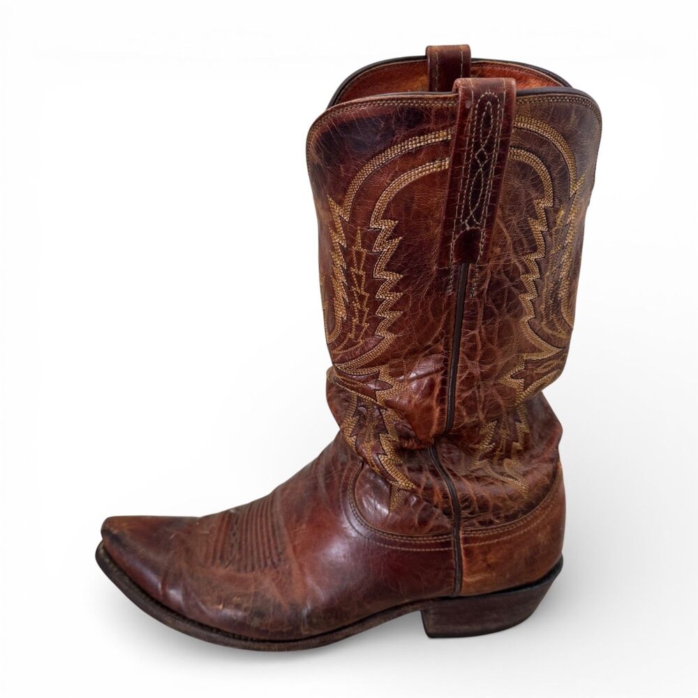 Lucchese 1883 Mad Dog Goat Leather Cowboy Boots Brown Snip Toe Mens 9 2E USA - Picture 6 of 15